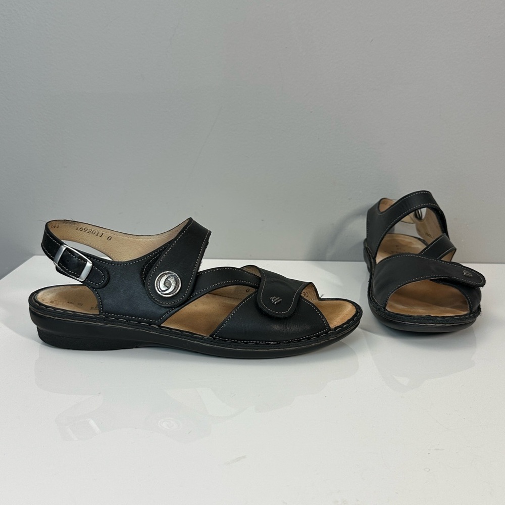 Finn Comfort Black Leather Slingback  Strappy Sandals Size 41(10-10.5)
